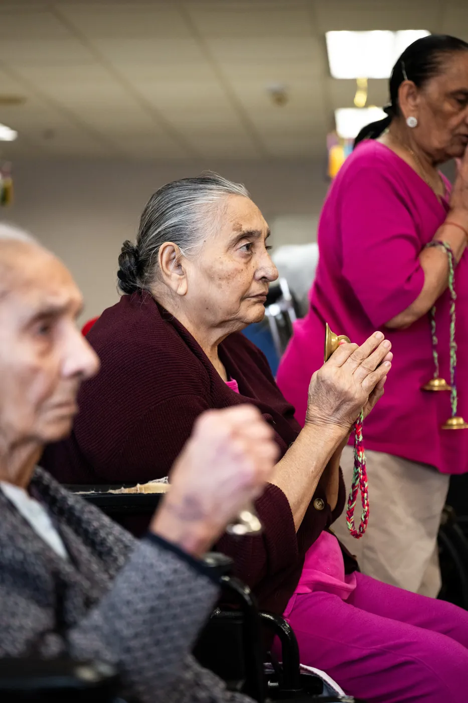 Residents sitting together during a community gathering